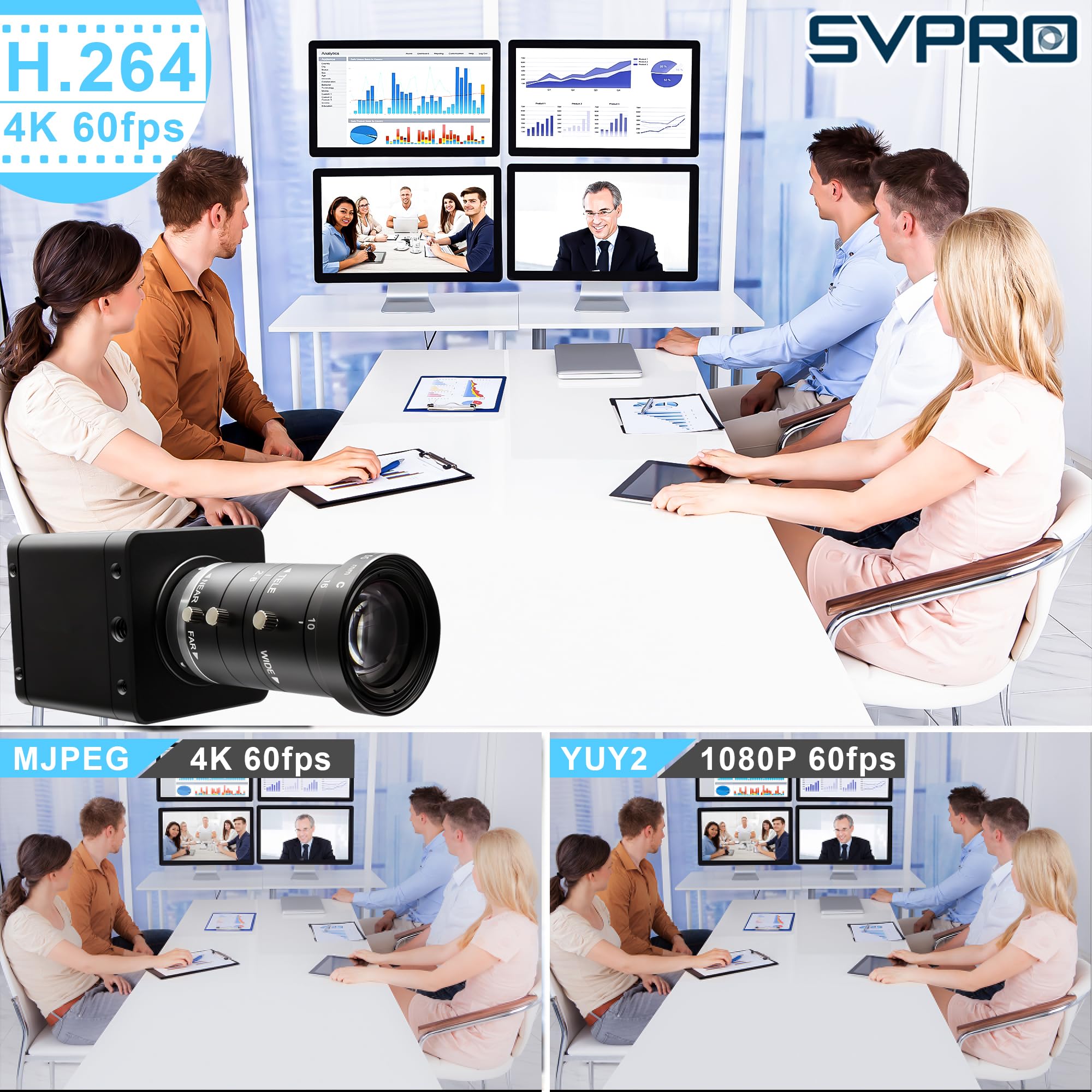 SVPRO Telecamera HDMI 4K 60FPS USB3.0, messa a fuoco manuale con obiettivo zoom 10-55mm, H.264 ad alta velocità UVC Lightburn telecamere per computer, compatibile per Windows, Mac, Linux, Android TV