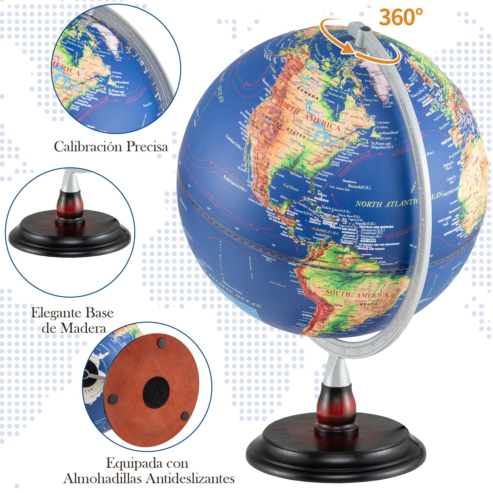 GIANTEX Globo Terráqueo Iluminado 30 cm, Mapa en Inglés, Bola del Mundo Giratoria con Base de Madera, Decoración Educativa, Globo Terrestre para Niños y Adolescentes