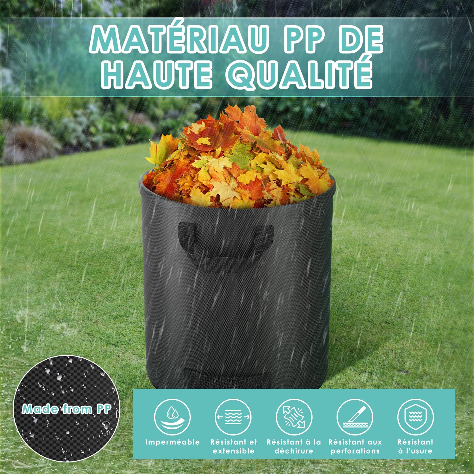 Sac Jardin, 300L Sac Jardinage Dechets Avec Poignées Et Cadre De Support, Sac Dechets Verts