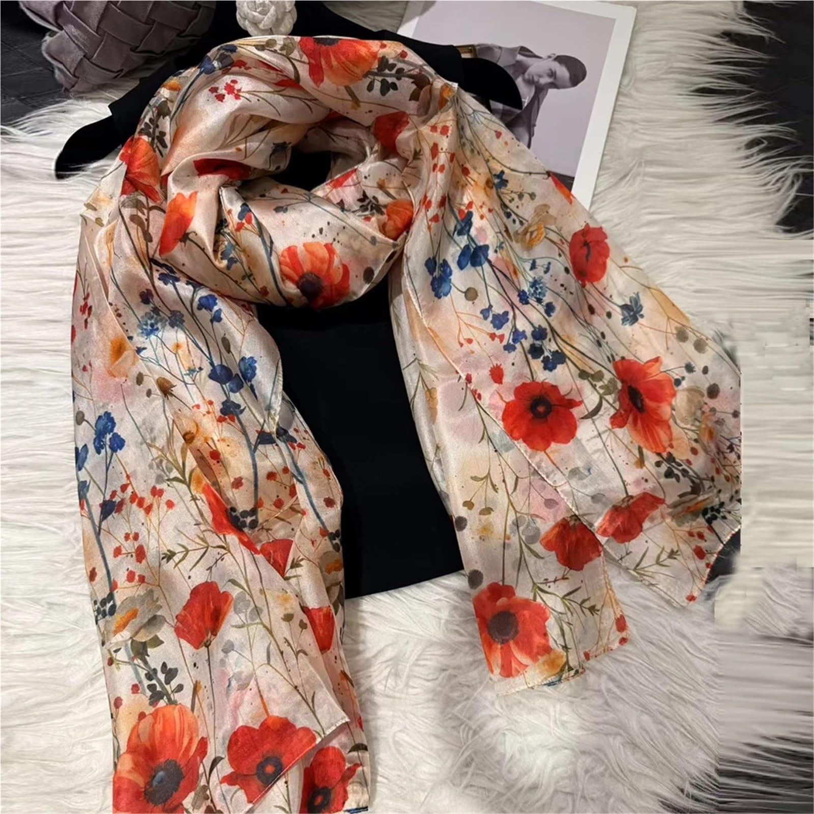 Bufanda de verano Bufanda de seda chal Otoño Invierno diseño Floral mujeres bufandas largas Hijabs verano señoras playa Wrap Foulard