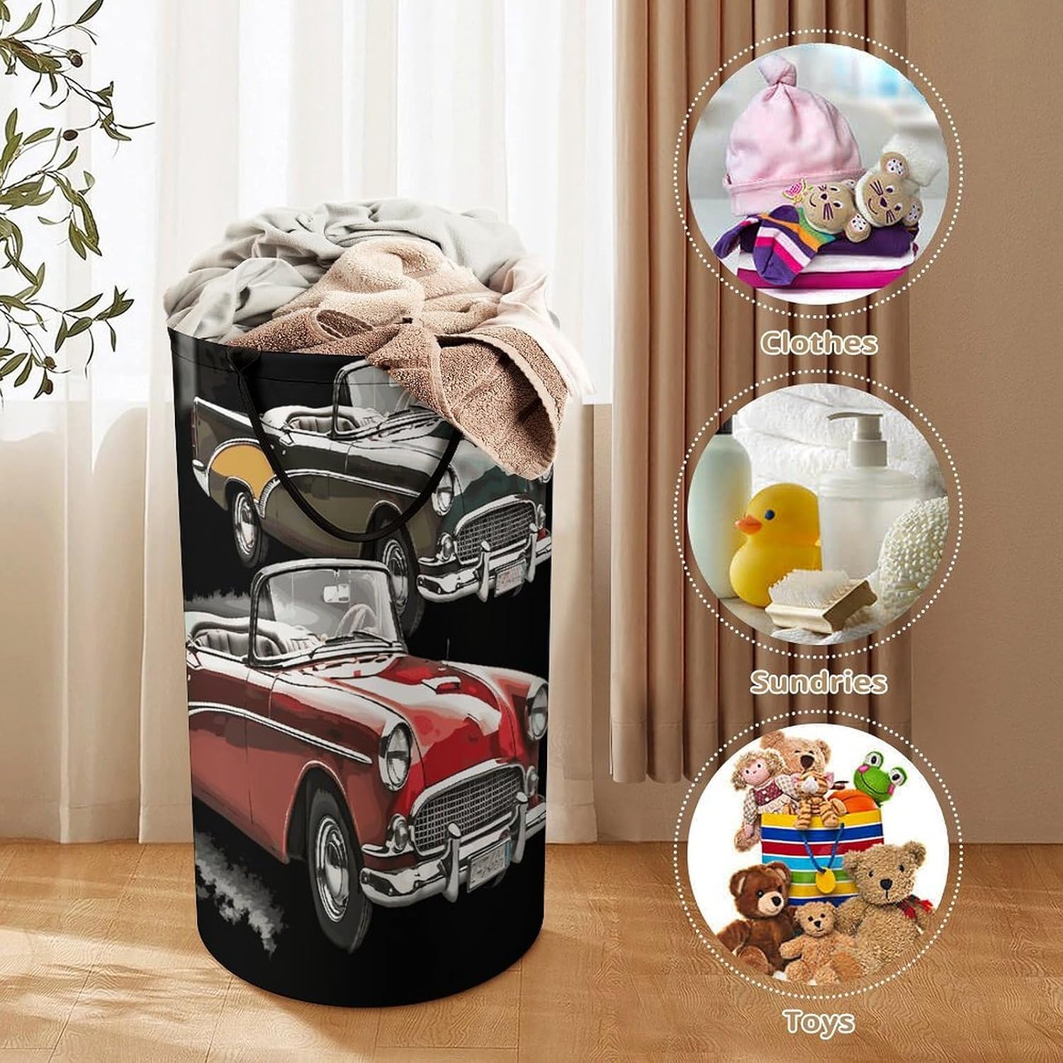 Classic Car RoadstersLaundry Hamper Storage Basket | Large Dirty Clothes Bag for Easy Carry Handles,Large Clothes Basket with Handles,Organizer for Bathroom Bedroom