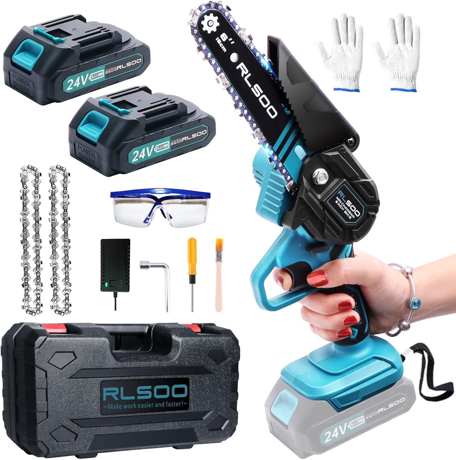 Mini Chainsaw 6 Inch, RLSOO Cordless Power Chain Saws with