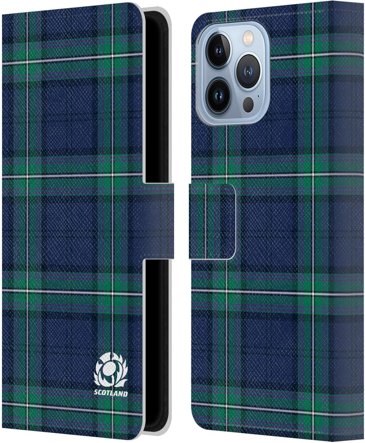 Head Case Designs Officially Licensed Scotland Rugby Tartans Logo 2 Leather Wallet Case Compatible with Apple iPhone 13 Pro Max