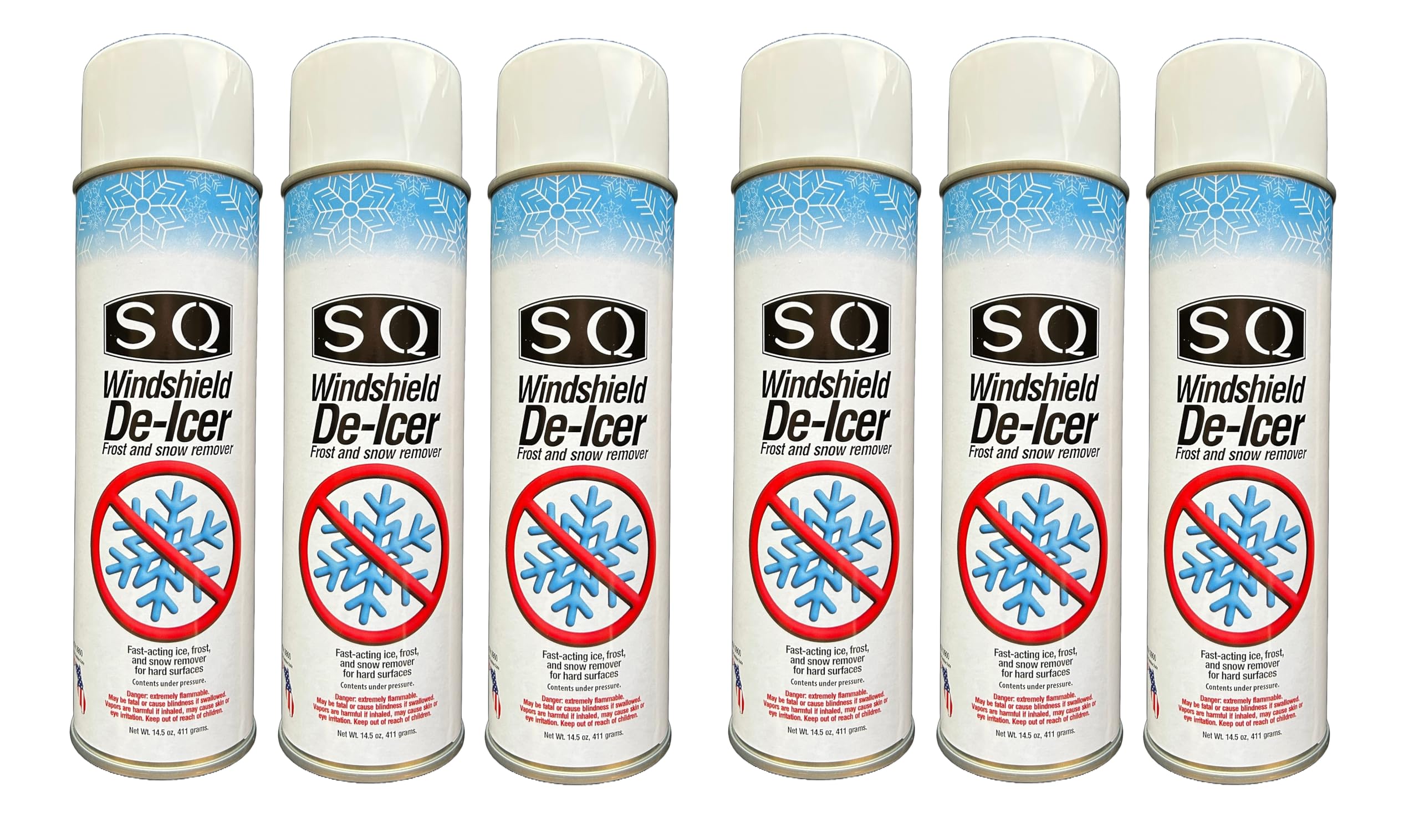 SQ Windshield De-Icer Frost and Snow Remover, 14.5 oz per can (6)