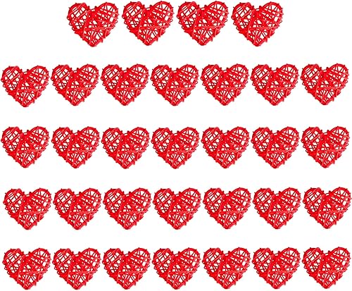 STMK Bolas decorativas de ratán en forma de corazón para el día de San Valentín 32 piezas de bolas de mimbre en forma de corazón de 236 pulgadas
