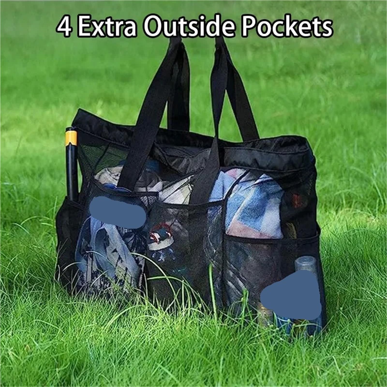 Bolsa De Playa Bolsa de Playa Grande de Malla con múltiples Bolsillos, Ideal for Gimnasio, natación, Viajes y Picnic. para La Playa(Black)