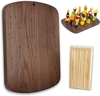 Wood Skewer Holder with 100pcs Bamboo Skewers for Appetizers - Wooden Fo...