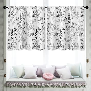 Black Grey Floral Curtains Valances for Windows Over Sink Flower Valance