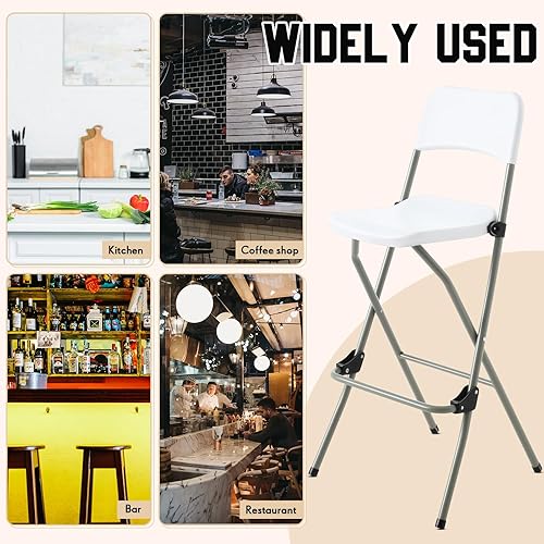 Miniatura 6 de Sintuff Taburete de bar plegable de 2 piezas con respaldo alto, silla plegable portátil, alta silla de bar plegable, asiento de altura para cocina,