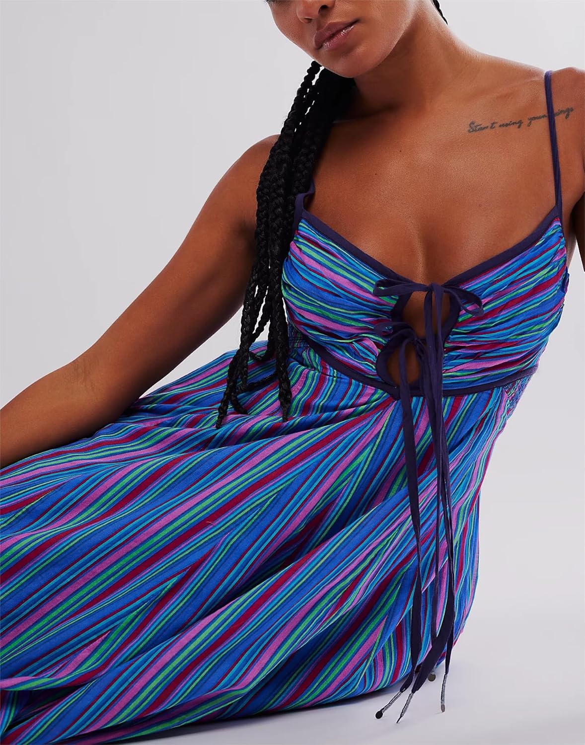 Women Y2k Boho Maxi Dress Tie Front V Neck Cami Flowy Dress Summer Causal Floral Beach Vacation Sundress - Image 3