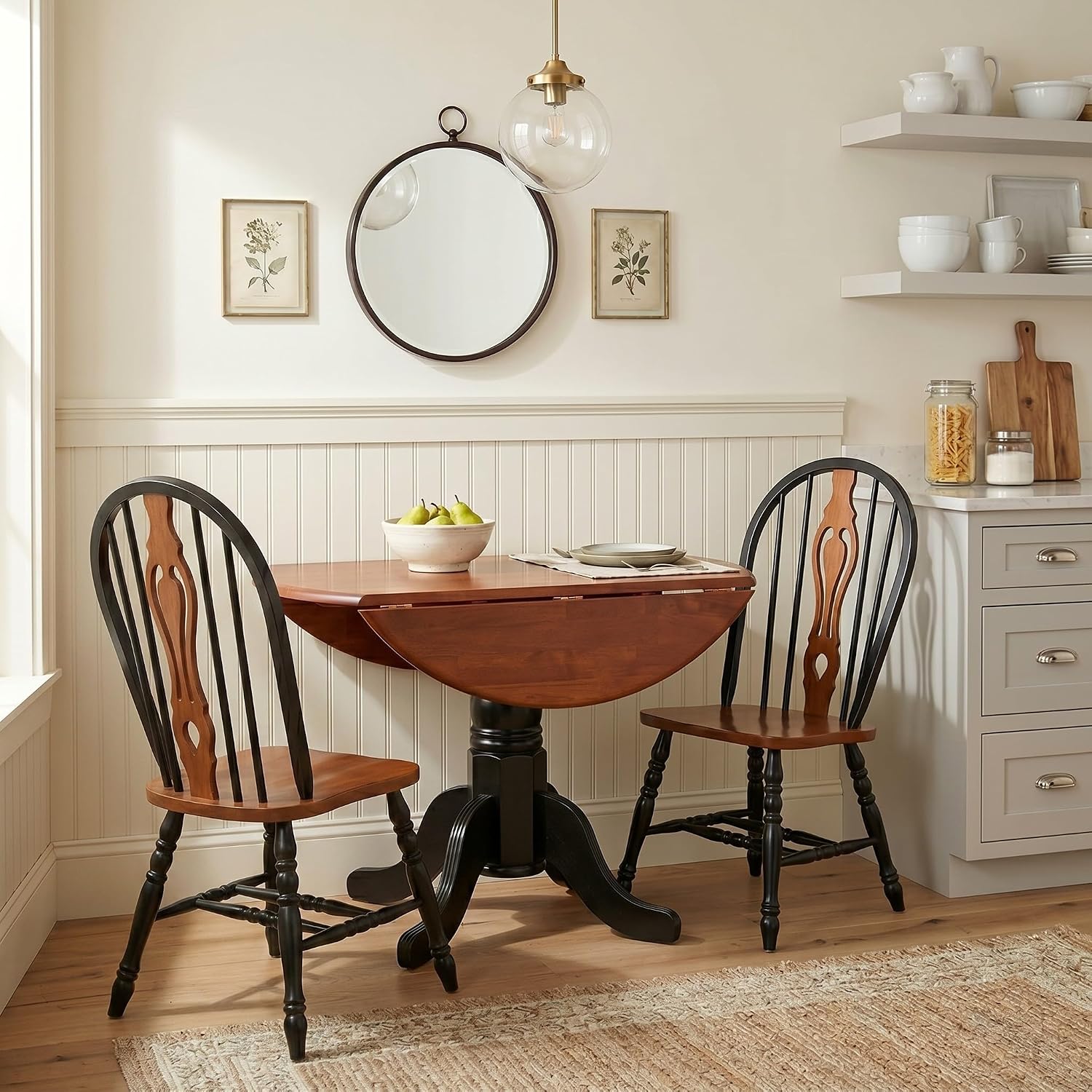 Sunset Trading Black Cherry Selections Dining Chair, Multicolor | Two Tone Antique Black/Cherry, Distressed Solid Wood, Queen Anne Farmhouse Style, Fully Assembled