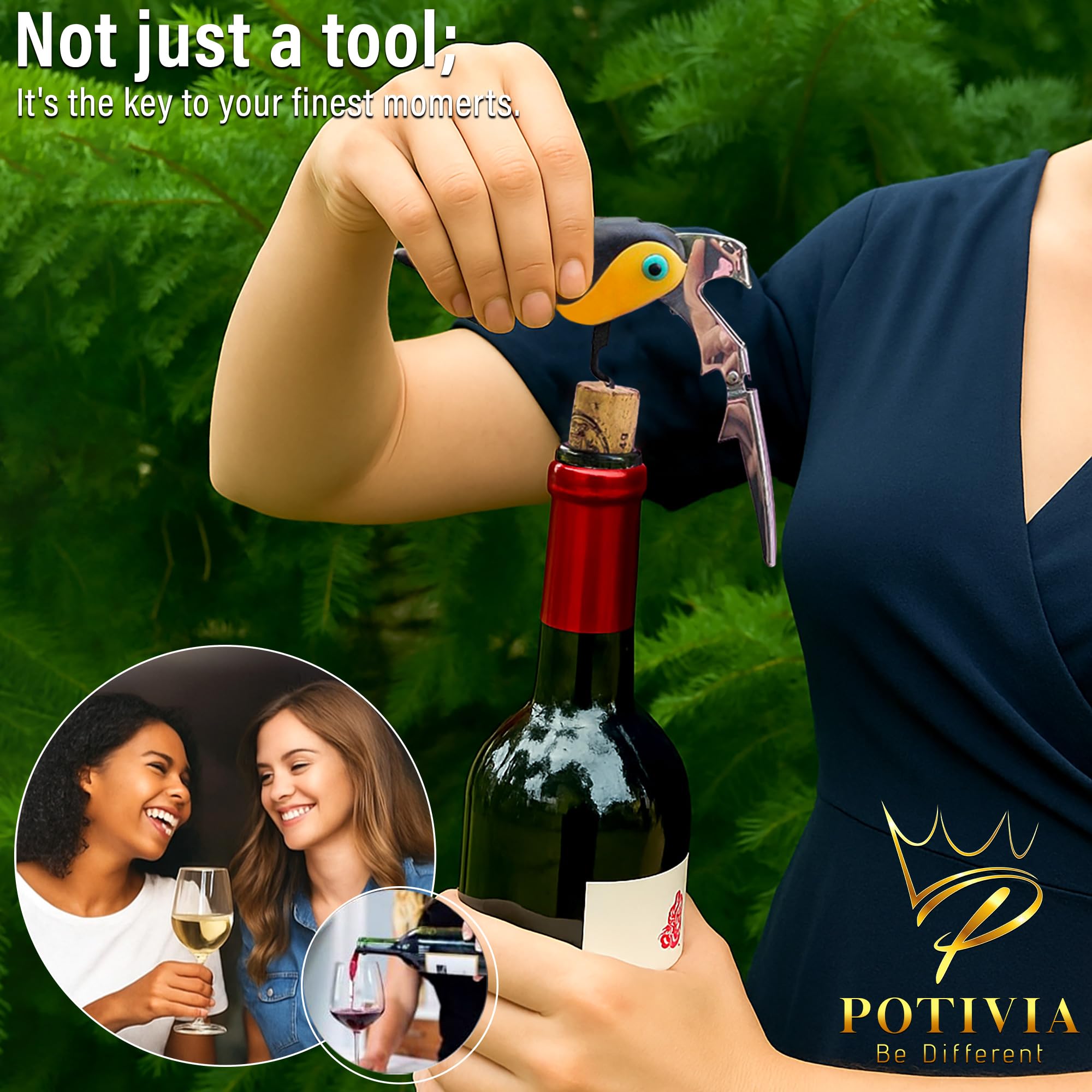 Sacacorchos para camarero, llave de vino profesional para camareros y camareros con cortador de papel de aluminio, abrebotellas manual, doble bisagra, forma de pájaro 3 en 1, ergonómico para