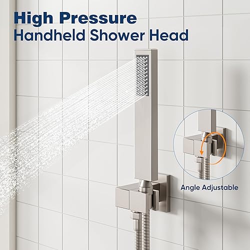 Miniatura 4 de ESNBIA - Sistema de regadera, estilo lluvia de 12 pulgadas para baño con juego combinado de mano, sistema dual de alta presión montado en la pared,