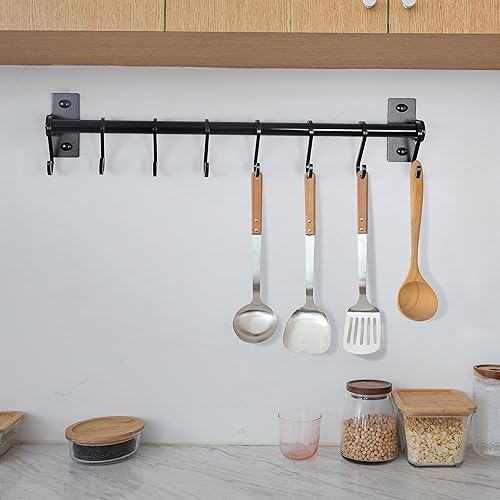 Vista 9 de Dseap Soporte para utensilios de cocina, soporte para ollas y sartenes montado en la pared, riel de cocina con 8 ganchos para colgar utensilios