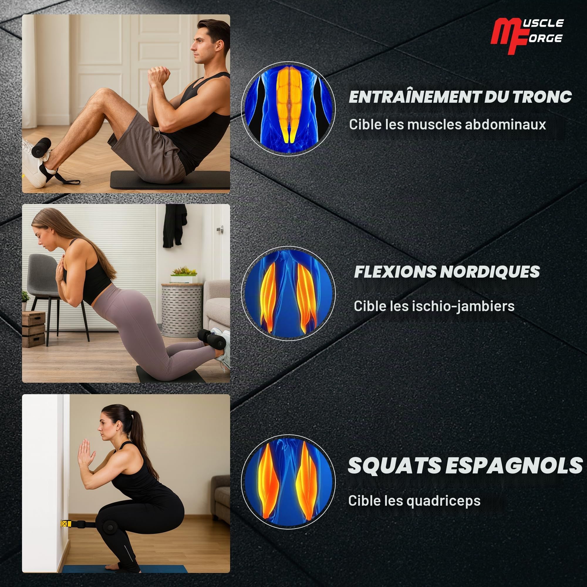 Sangle Nordic Curl – Accessoire réglable entraînement Maison – Renforce ischio-jambiers, Abdos, Sit-ups, Sissy Squats – Ancrage Porte rembourré, Longueur Ajustable – Charge 180 kg léger