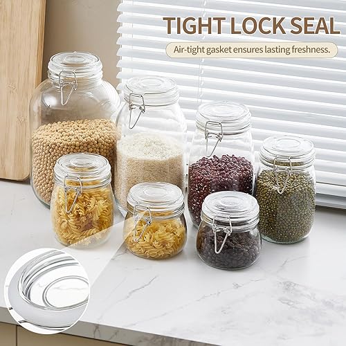 Miniatura 4 de Tarros de vidrio para almacenamiento de alimentos de 51 onzas con tapas herméticas, juego de 3 recipientes de sujeción con clip de alambre