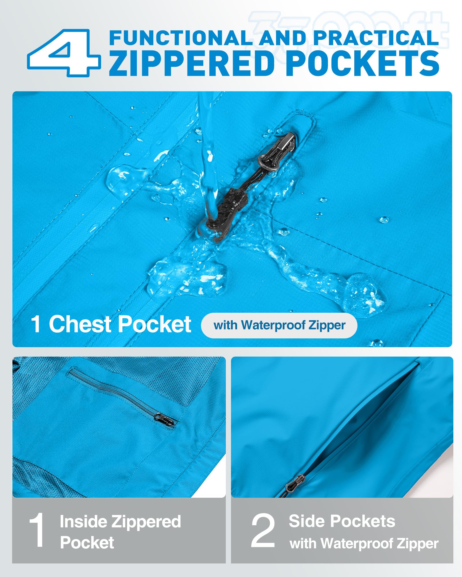 33,000ft Chaqueta impermeable para mujer, impermeable ligero con abrigo transpirable plegable con capucha ideal para correr y caminar