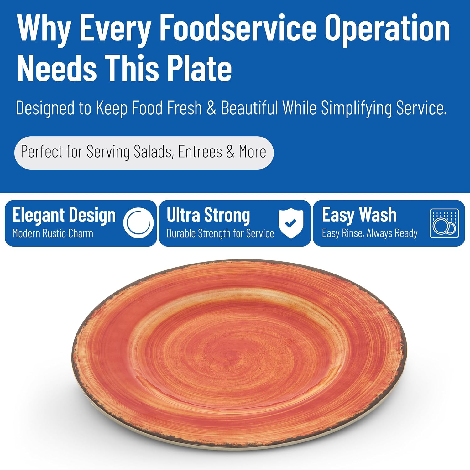 Carlisle FoodService Products Mingle Resuable Plastic Plate Dinner Plate with Pottery Style for Home and Restaurant, Melamine, 9 Inches, Fireball, (Pack of 12)