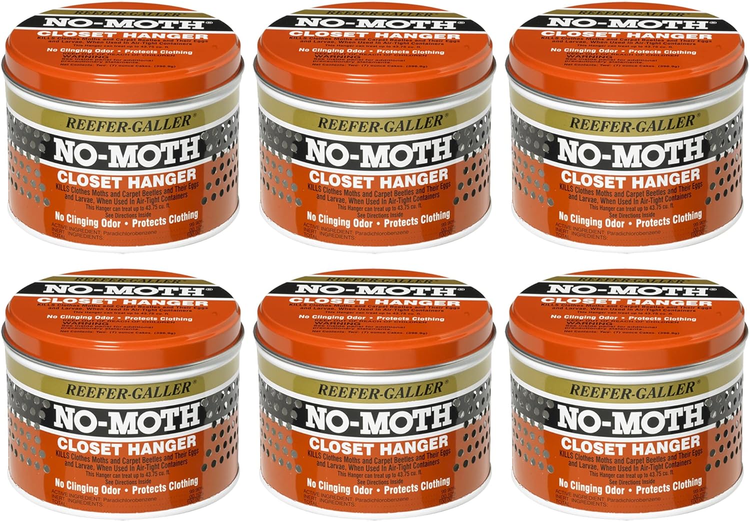 Reefer Galler NO Moth Closet Hanger - Kills Clothes Moths, Carpet Beetles, Eggs & Larvae, 6 Pack