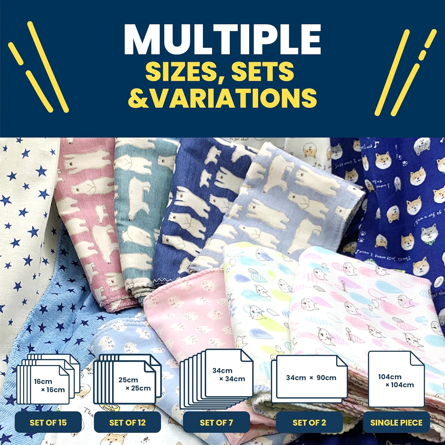 クラスター毎日 ふんわり二重織りコットンガーゼ 日本製 (しろくまネイビー 1枚 40&times;40インチ)