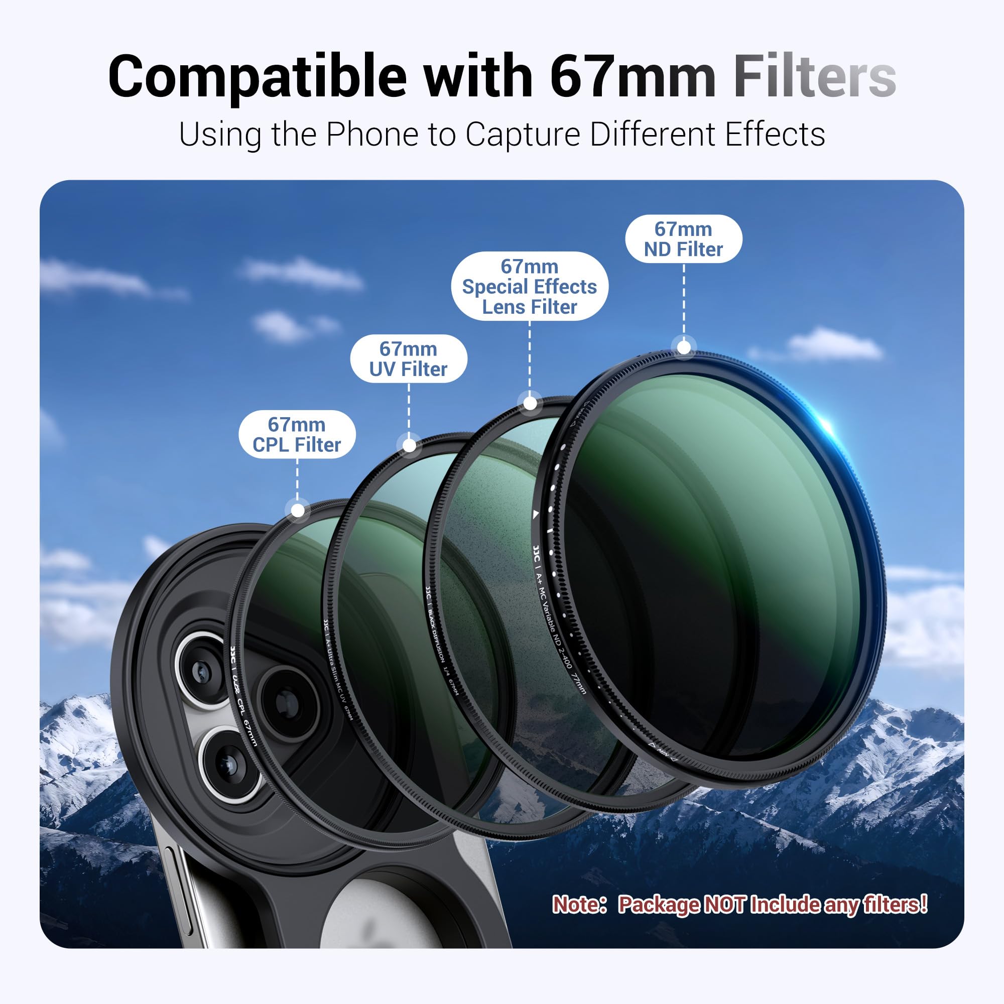 JJC Handgirp Adaptateur de Filtre magnétique pour téléphone, Filtre CPL 67 mm, kit 3 en 1 pour iPhone 17 Pro Max/16 Pro Max/15 Pro Max/14 Pro Max – Ensemble de filtres magnétiques pour Appareil Photo