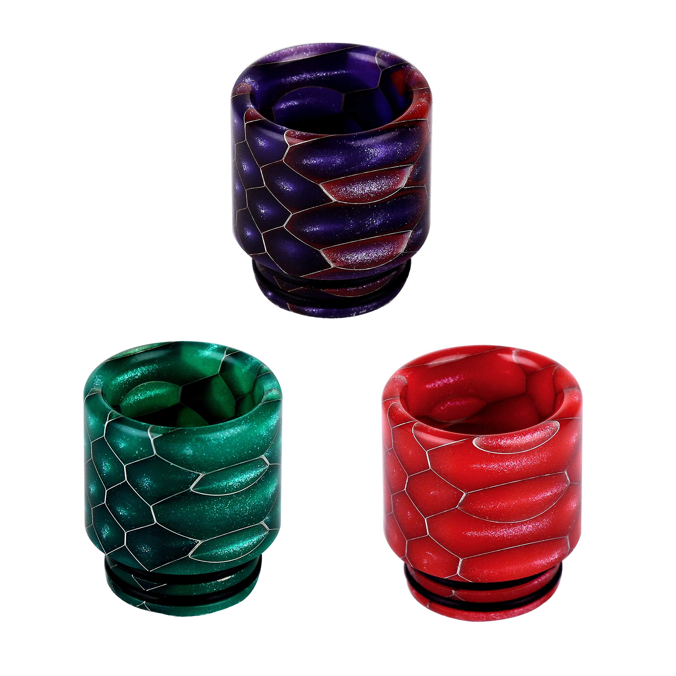 WOLFTEETH 3 Pack Resin 810 Drip Tip Mouthpieces for Electronic Cigarette Vape Tank Vaping Devices | Nicotine Free/Red Purple Green 123502