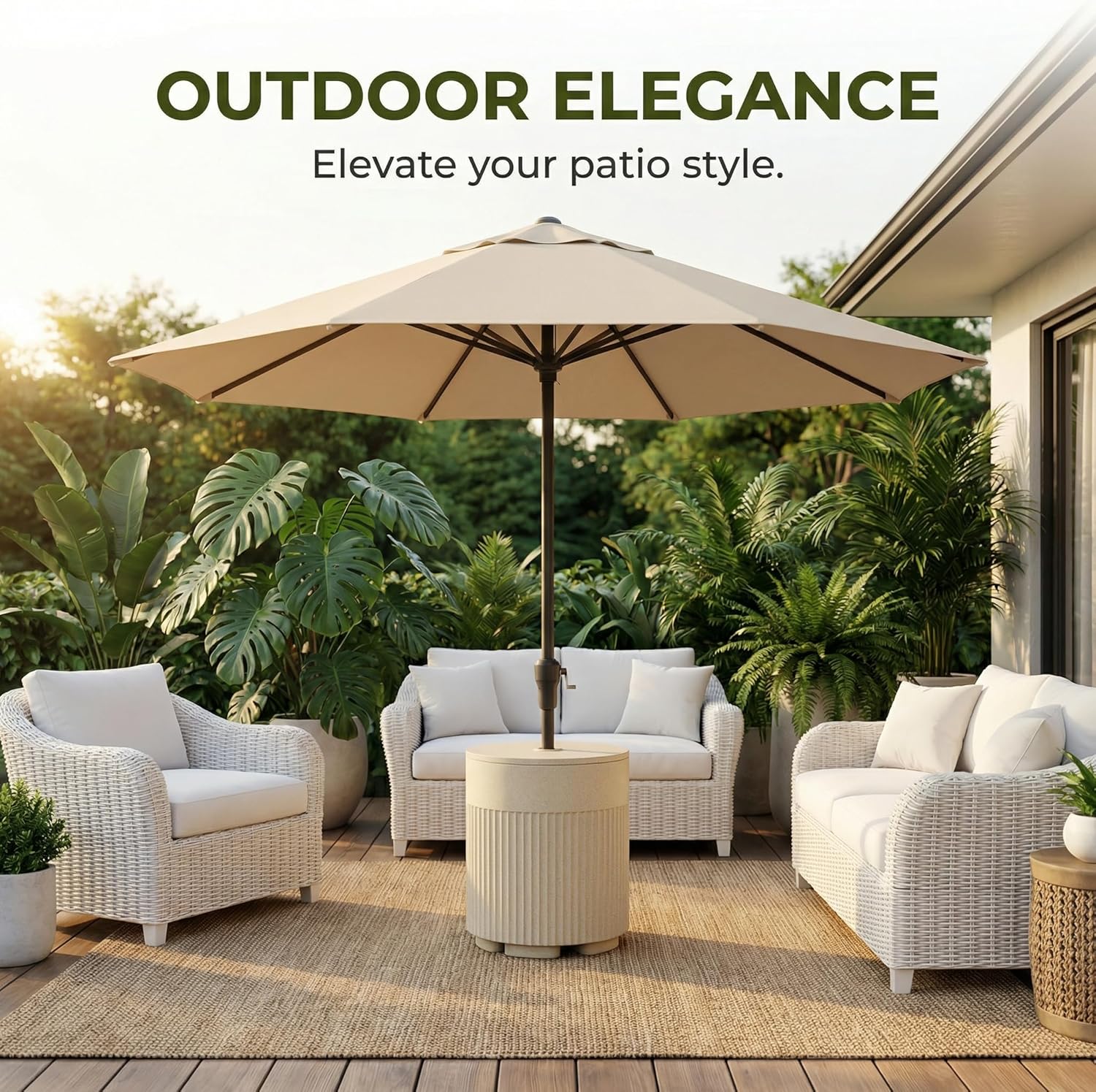 Outdoor Table, Bladder Umbrella Base with Adjustable Knob, Water Filled Umbrella Base, All Weather Side Table Fits Up to 1.6" Pole, Up to 15 Inches of Water, for Beach, Yard, Garden, Beige