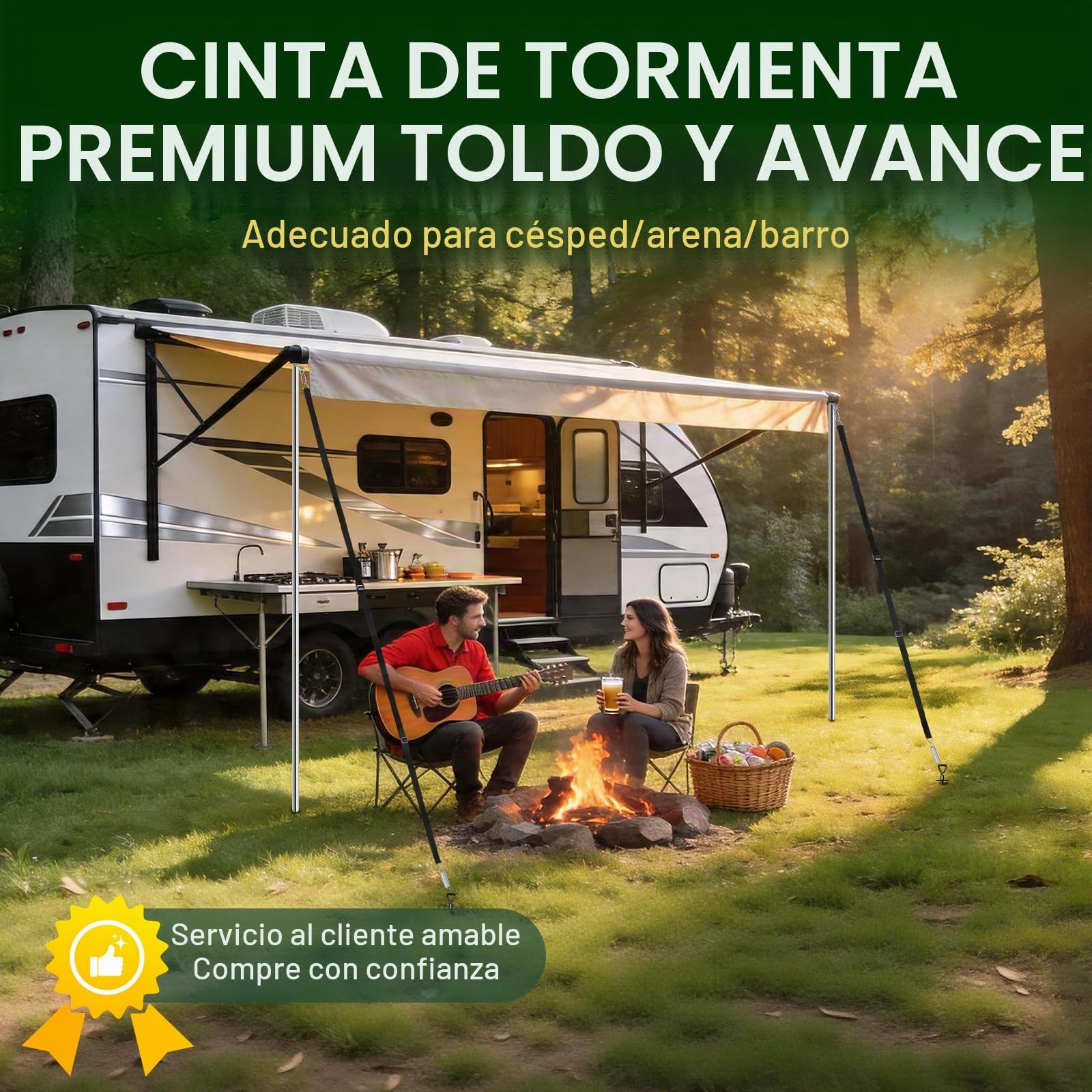 Kit de sujeción para toldos, correas de sujeción para tormentas para Thule Omnistor, toldos de caravanas, protección contra tormentas para toldos de autocaravanas con anclajes de suelo premium de 37cm