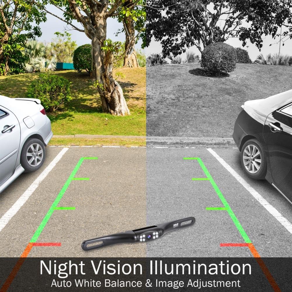 Pyle Compact Vehicle Backup Camera - Slim Bar Cam Size Tilt Adjustable Lens Angle w/ Night Vision Illumination and IP-67 Waterproof for Front or Mounted Above the Rear License Plate - PLCM2710