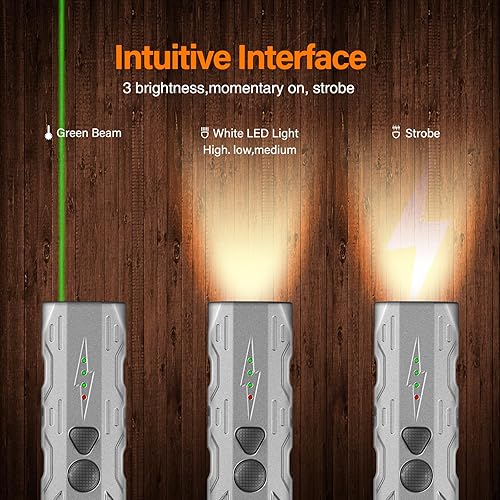 Miniatura 3 de Combo de luz láser verde pistola, linterna táctica multifunción láser combinado con modo estroboscópico, batería recargable USB incorporada, vista