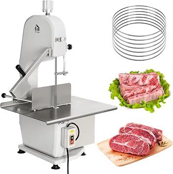1500W Electric Bone Saw Machine with 5 Saw Blades, 0.16-7.9 Inch Cutting Thickness, 120V Frozen Meat Cutter Machine Commercial Bandsaw, 20x15in Table Sawing for Frozen Meat, Fresh Bone Meat