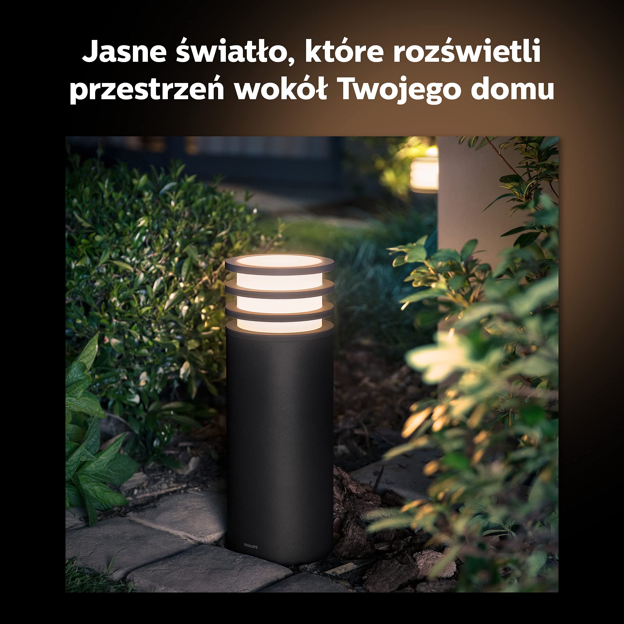 Philips Hue Lucca White Zewnętrzna lampa stojąca LED, niska, 2700 K, możliwość przyciemniania, sterowanie aplikacją