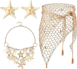 4 Pcs Summer Mermaid Costume Women Beach Crochet Skirt Sarong Swimsuit Cover up Shell Necklace Hair Clip - Buy now