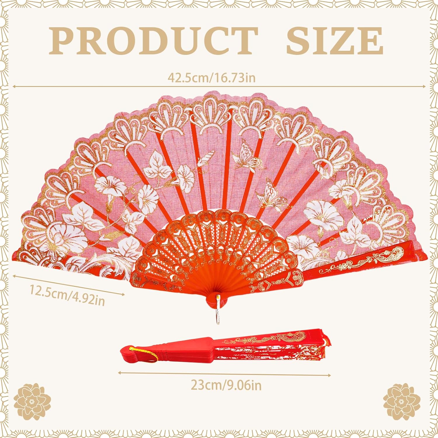 QIRMIZI 10 Pack Folding Fans – Handheld Spanish Style Fans,Bulk Hand Fans for Wedding, Tea Party, Dance, Church,Performance, Home Decorations, Festival, Gift,Red image 3