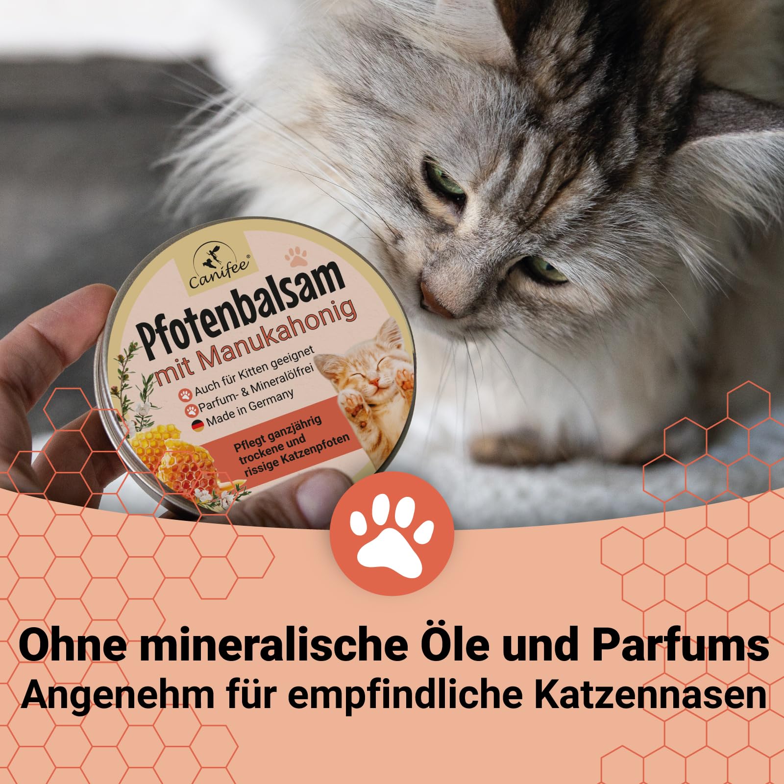 Baume Coussinet Chat Boîte de 100ml de Baume au Miel de Manuka, sans Parfumé et sans Huile - Creme Coussinet Chat - Hygiène et Santé du Chat - Protection Patte Chat - Patte de Chat
