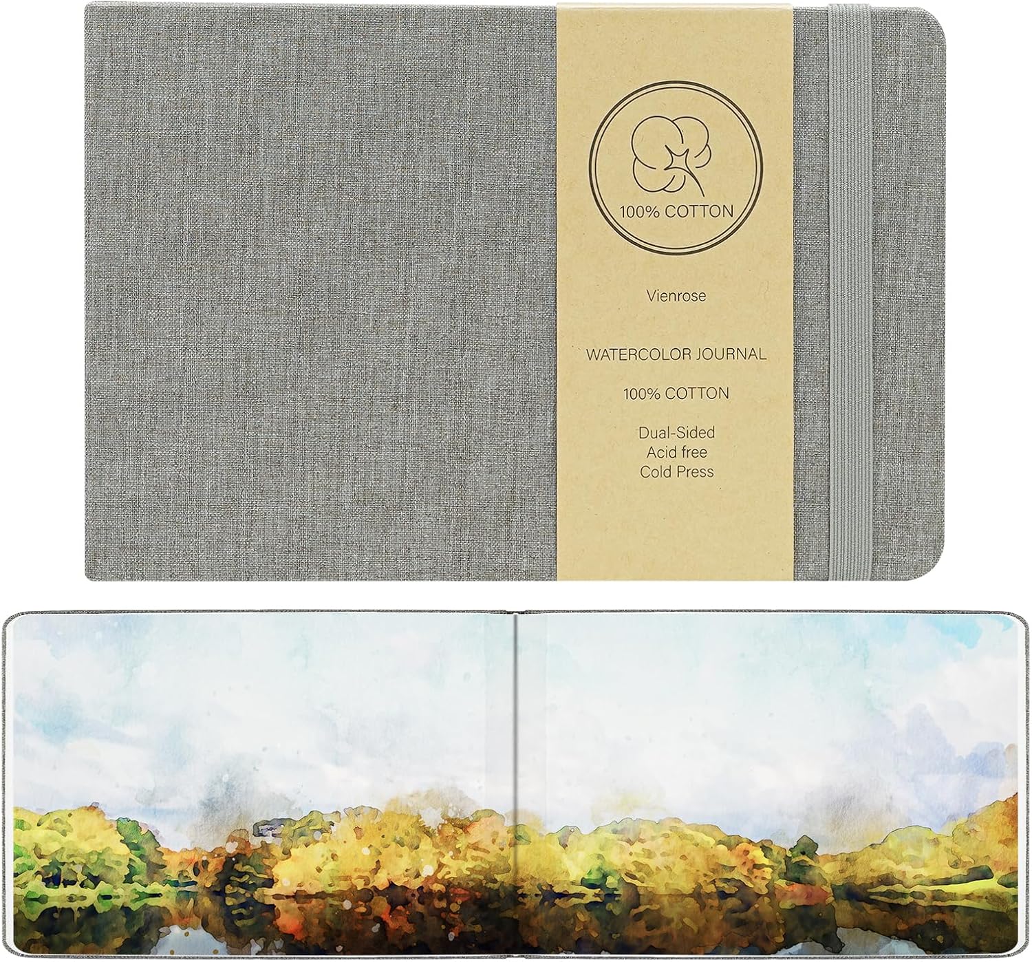 Vienrose 2 Pack Watercolor Sketchbook, 5.5"x8.2" Watercolor Journal with 24 Sheets 140 LB (300 GSM) Cotton Watercolor Paper, Grey Linen Cover Water Coloring Sketch Book