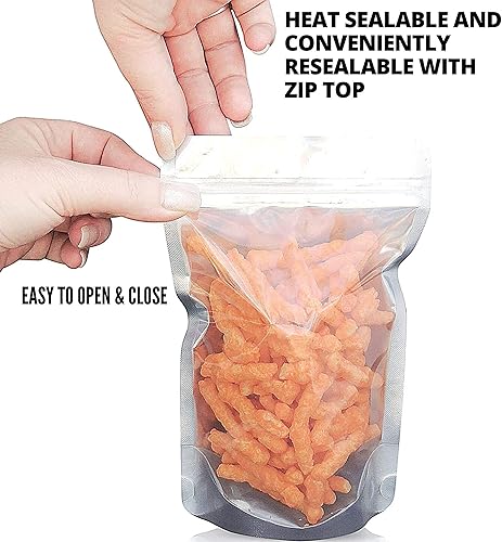 Miniatura 3 de Bolsas de pie, 6 x 9 pulgadas, resistentes, paquete de 100, parte delantera transparente con parte trasera de papel de aluminio, cierre hermético