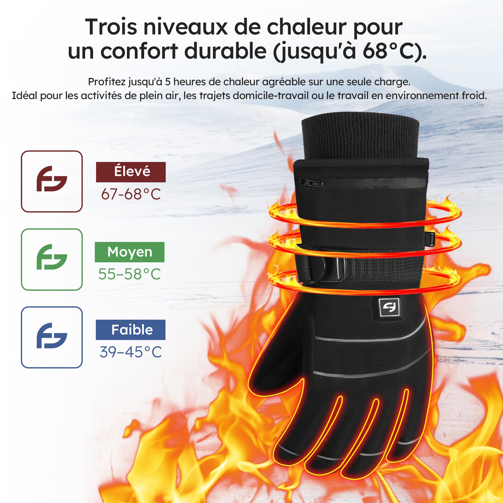 saaf Gants Chauffants - Pro - 3 Modes - Gant Électrique - Hydrofuge Et Vent - Gants Chauffants Rechargeables - Noir