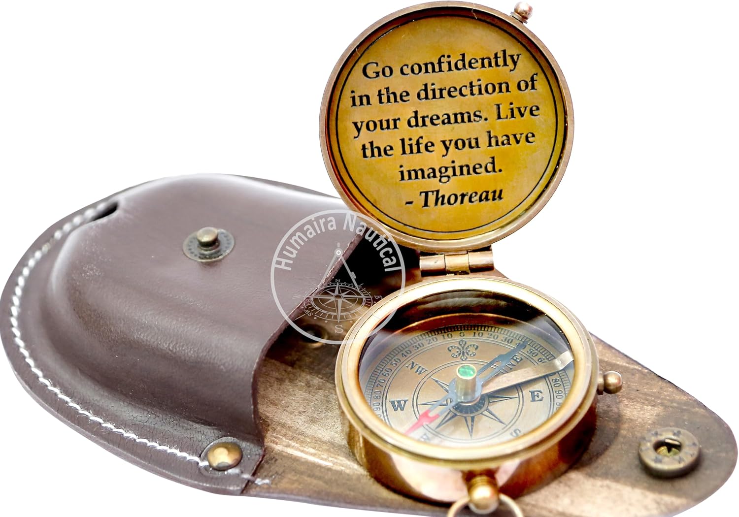 Brújula portátil con estuche de cuero Humaira Nautical