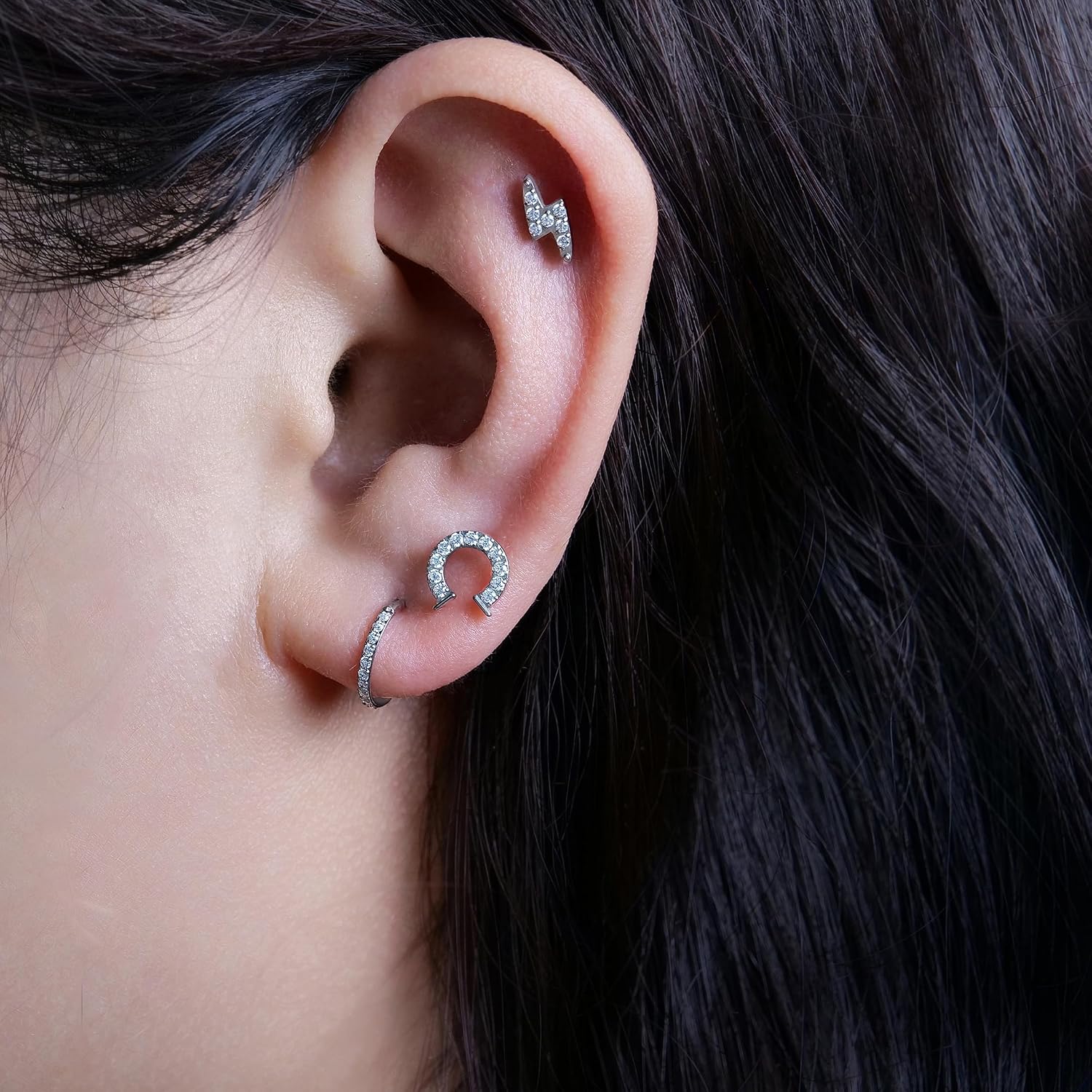 limerencia F136 Titanium Hypoallergenic Piercing Jewelry 18G 6mm 8mm 10mm Flat Back Internally Threaded Implant Grade Climber Stud Crawler Earrings For Cartilage,Tragus,Helix,Conch,Nose,Lip(1pc)