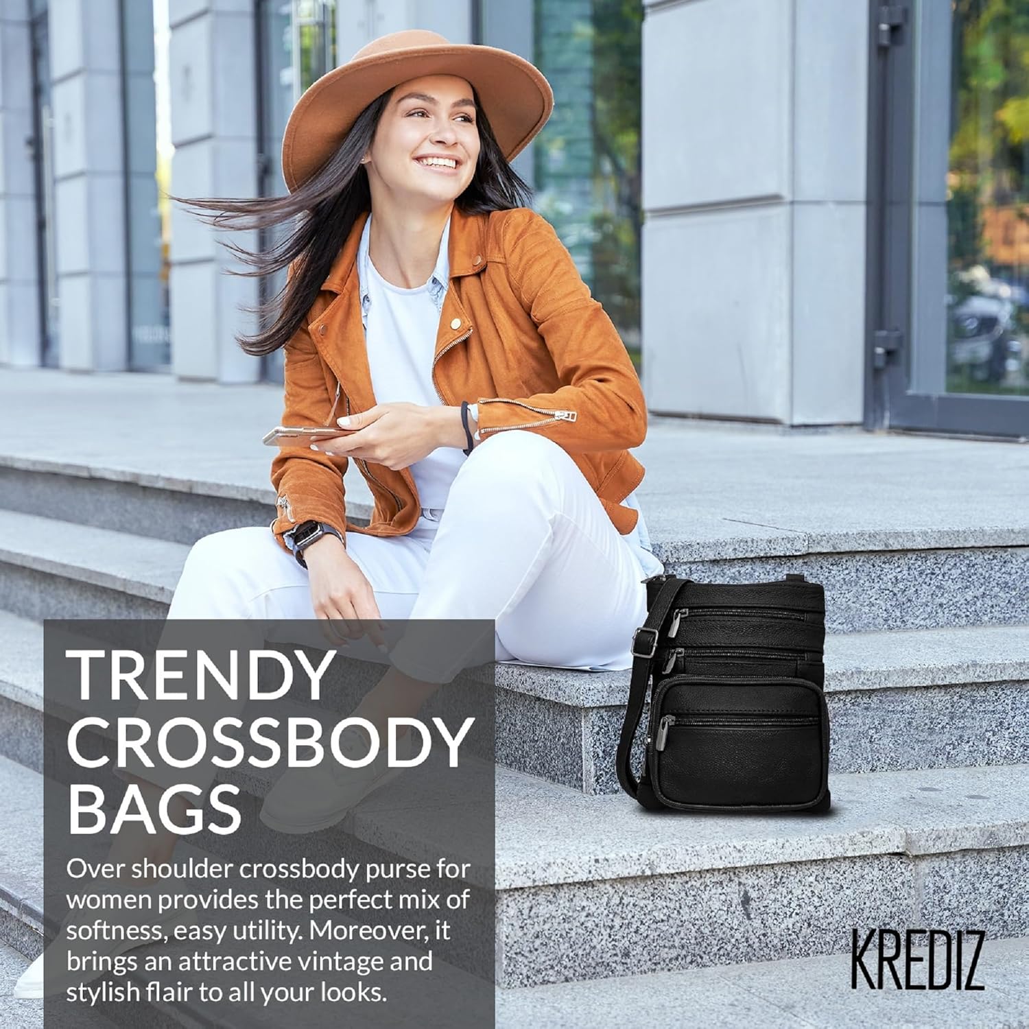 Krediz Leather Crossbody purses for Women - travel bag with 4 Zippers, Soft & Durable Purses for Women Trendy - Image 7