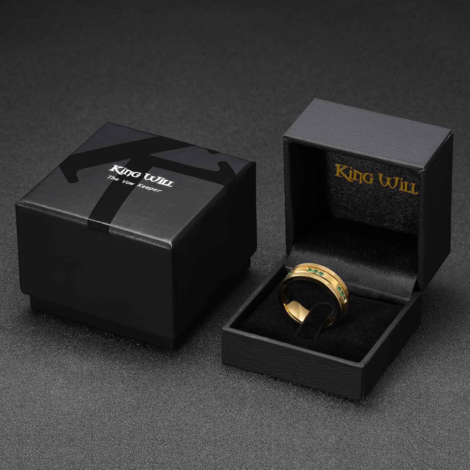 King Will Mens Tungsten Wedding Band with Cubic Zircon Inlay 7mm/8mm Flat Cut Comfort Fit Engagement Rings