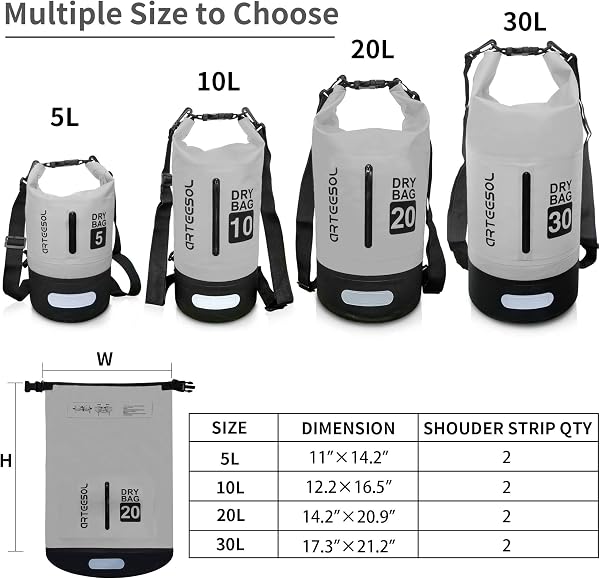 5L 10L 20L 30L Impermeabile Borsa Secca/Borsa Impermeabile con Cinghia Lunga Regolabile per Kayak in Barca Escursione in canoa/pesca/Rafting/Nuoto/Snowboard - 4