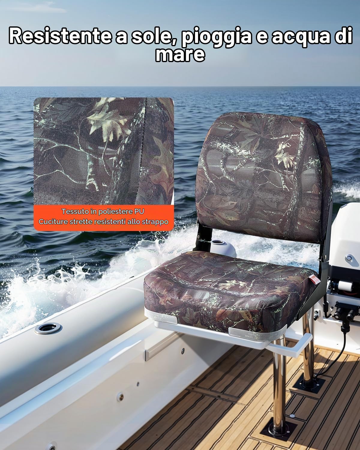 VEVOR Sedia per Barca con Schienale Basso Pieghevole Sedile per Barca da Pesca con Cuscino in Spugna Poliestere PU per Barche Yacht Navi, Sedile 2 Pezzi Colore Mimetico per Barche Pesca