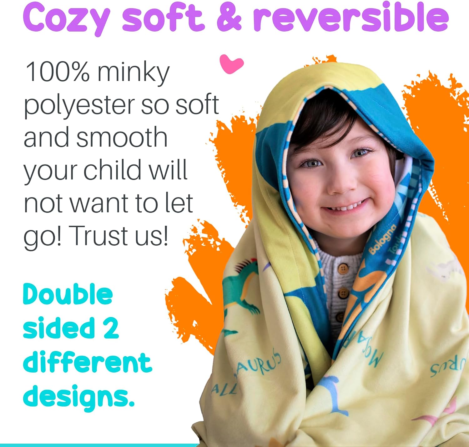 Birdy Boutique – Learning Blanket® – Double-Sided Dinosaur MapBlanket for Kids – Throw 50" x 60" – Soft Minky Plush Educational Blanket for Kids – Prehistoric Species & World Map