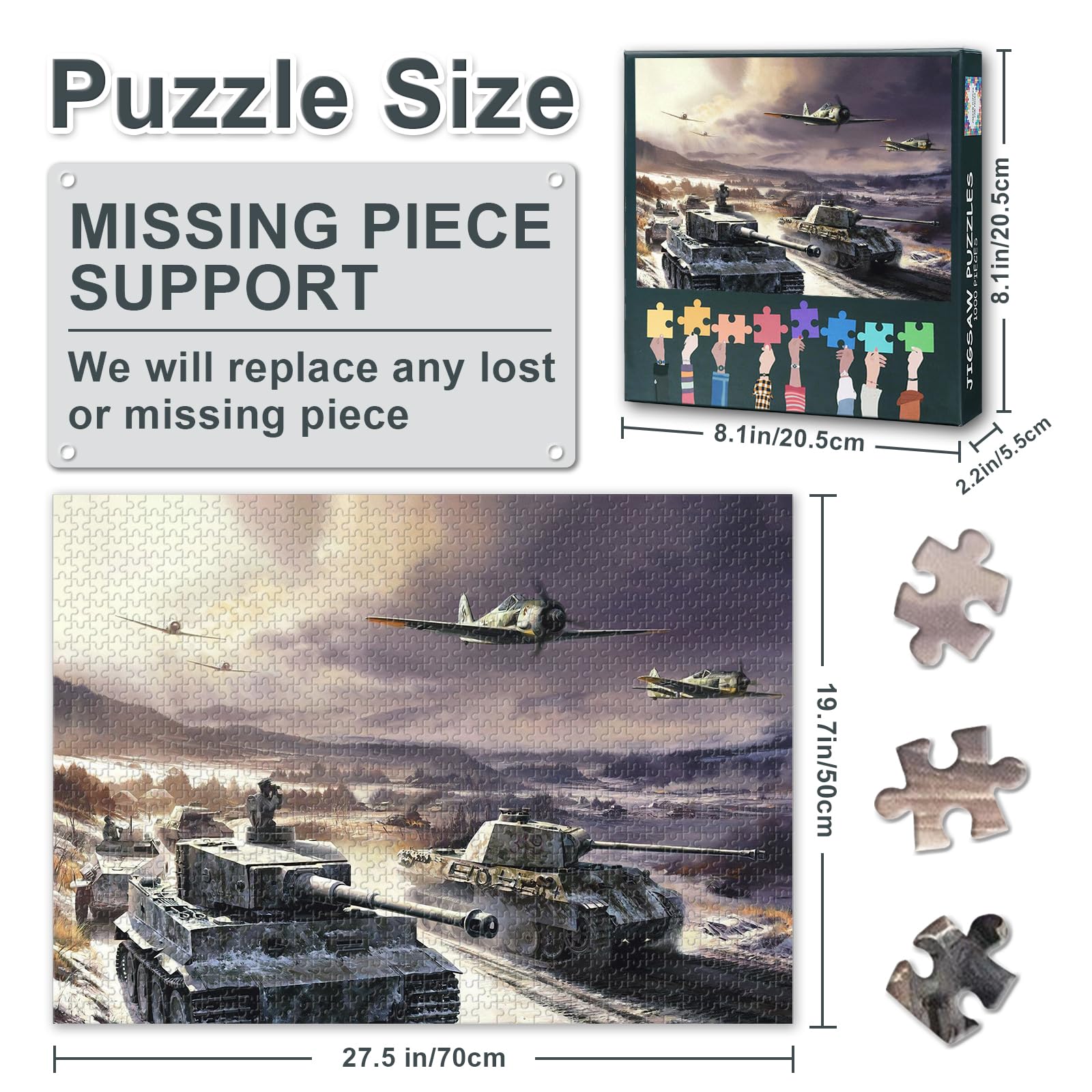 1000 Piece Jigsaw Puzzle for Adults WWII Military Tanks Collection, Artwork-01, 27.5 x 19.7 inches - Image 3
