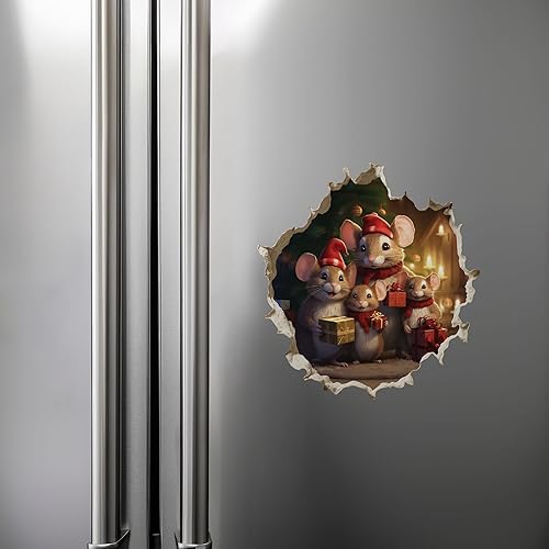 Miniatura 6 de Calcomanía navideña con agujero de ratón, diseño de ratones Holidy con efecto 3D