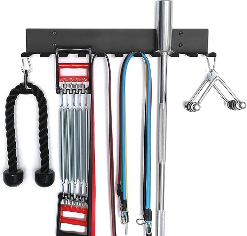 Miniatura 7 de Estante de almacenamiento multiusos para equipos de gimnasio, bandas de resistencia, soporte de barra de almacenamiento resistente para bandas de