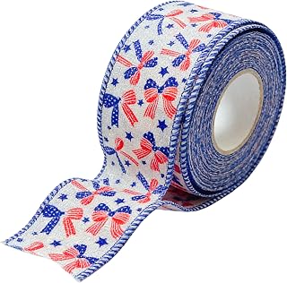 Meseey 1.5 Inch Patriotic Wired Ribbon,10 Yards Red White Blue Glitter Bow 4th of July Ribbons for Independence Day Wreath Making, Memorial Day Gift Wrapping