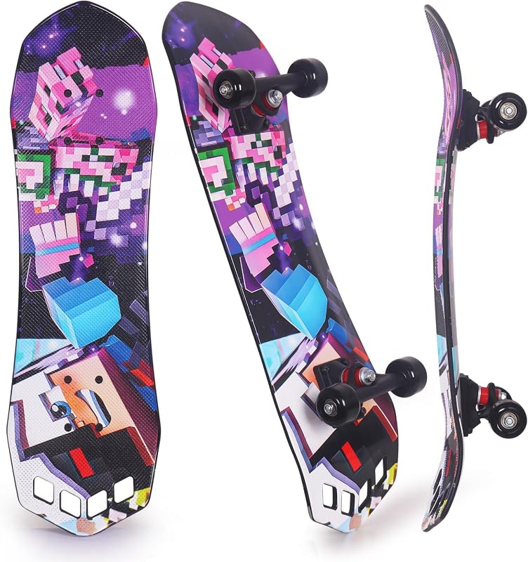 27"x 8" Complete Skateboard for Beginners Youth Teens Kids Boys or Girls with Plastic Deck ABEC 7 Bearings